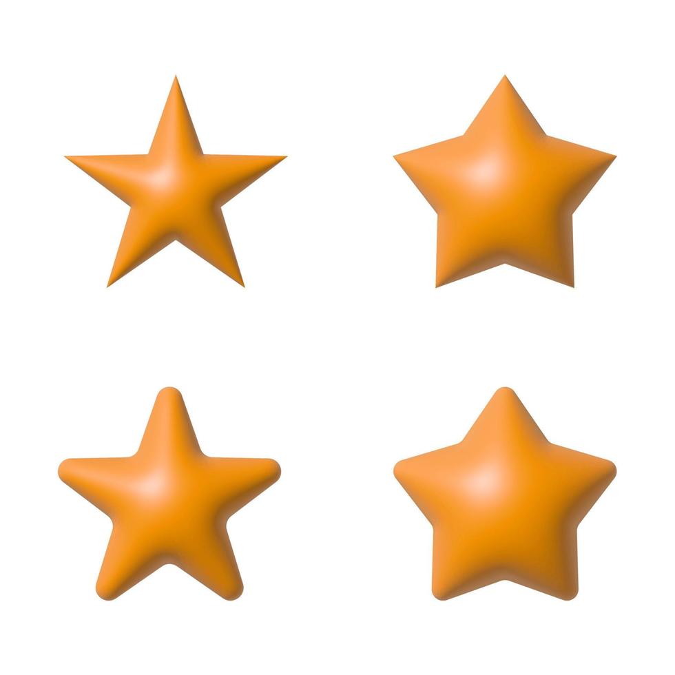 Stars set in different corner styles. 3d rating stars. Vector stock illustration.