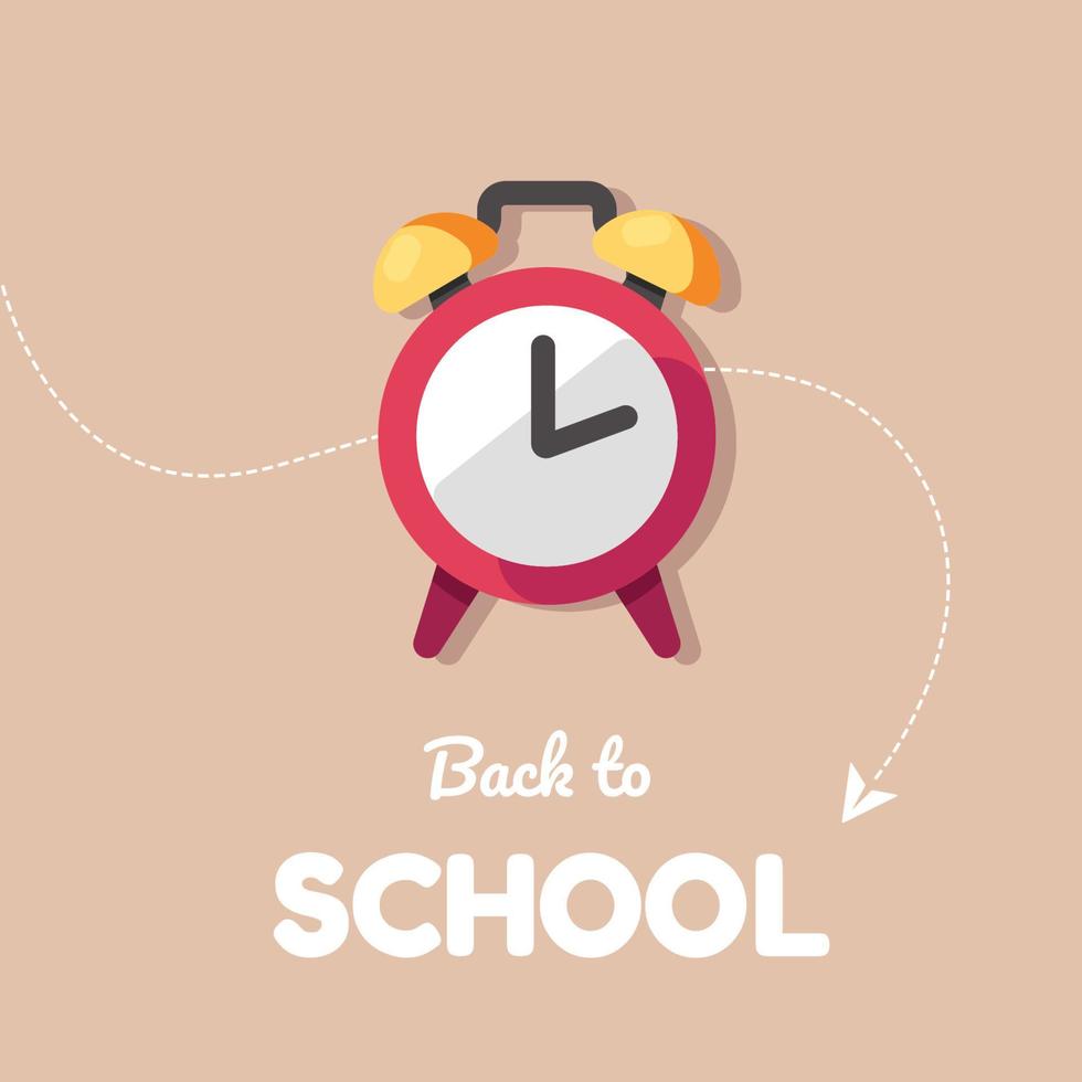 Back to school background with alarm clock. Back to school banner flyer template. Vector stock illustration.