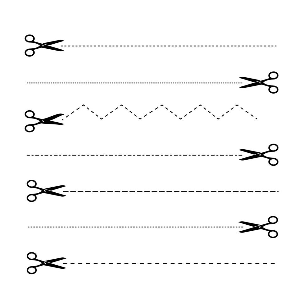 Scissors and cutting lines. Scissors with dotted and dashed cut lines