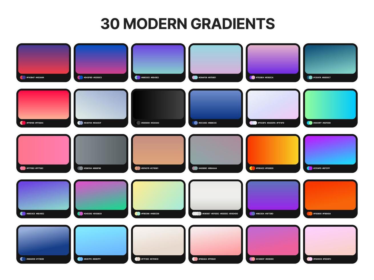 30 best gradient backgrounds. Gradient backgrounds with color codes. Vector abstract background.