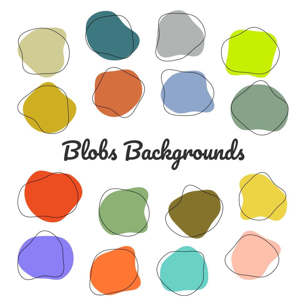 Blobs vector backgrounds. Organic amoeba blobs colorful shapes with line.