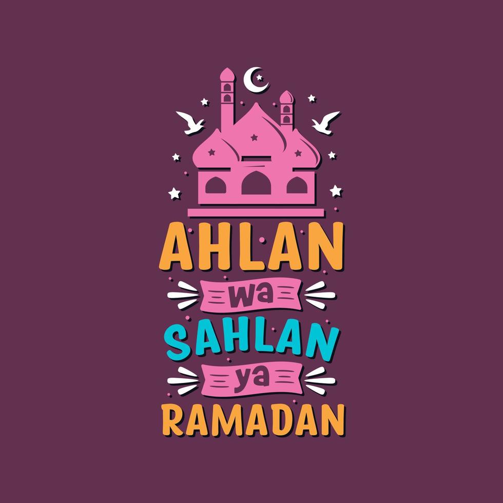 ahlan wa sahlan ya ramadan- tarjeta de saludos para el mes sagrado de ramadan. vector