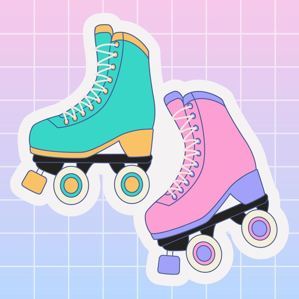 Sticker Retrowave y2k Roller skates. 1990s fashion. Maiden print for graphic t-shirt, journal cover, wrapping paper vector