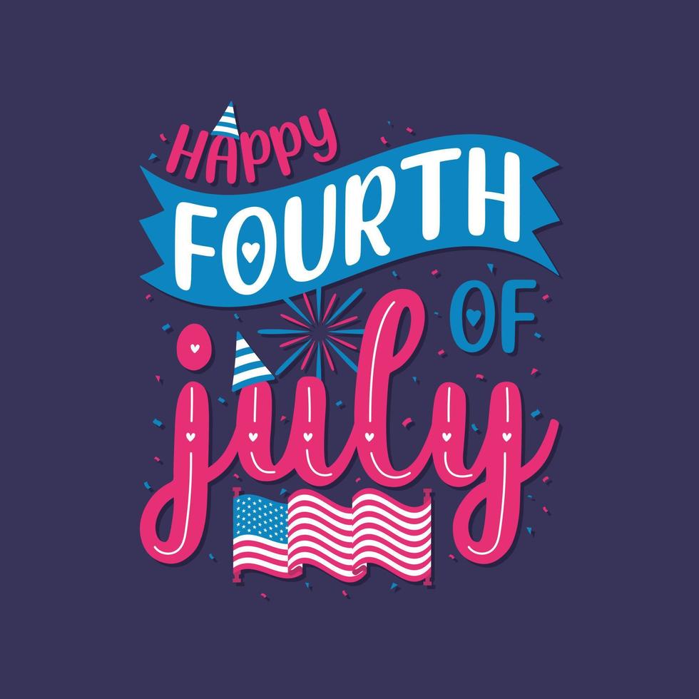 Happy fourth of July, 4th of July America Independence day lettering Free Vector