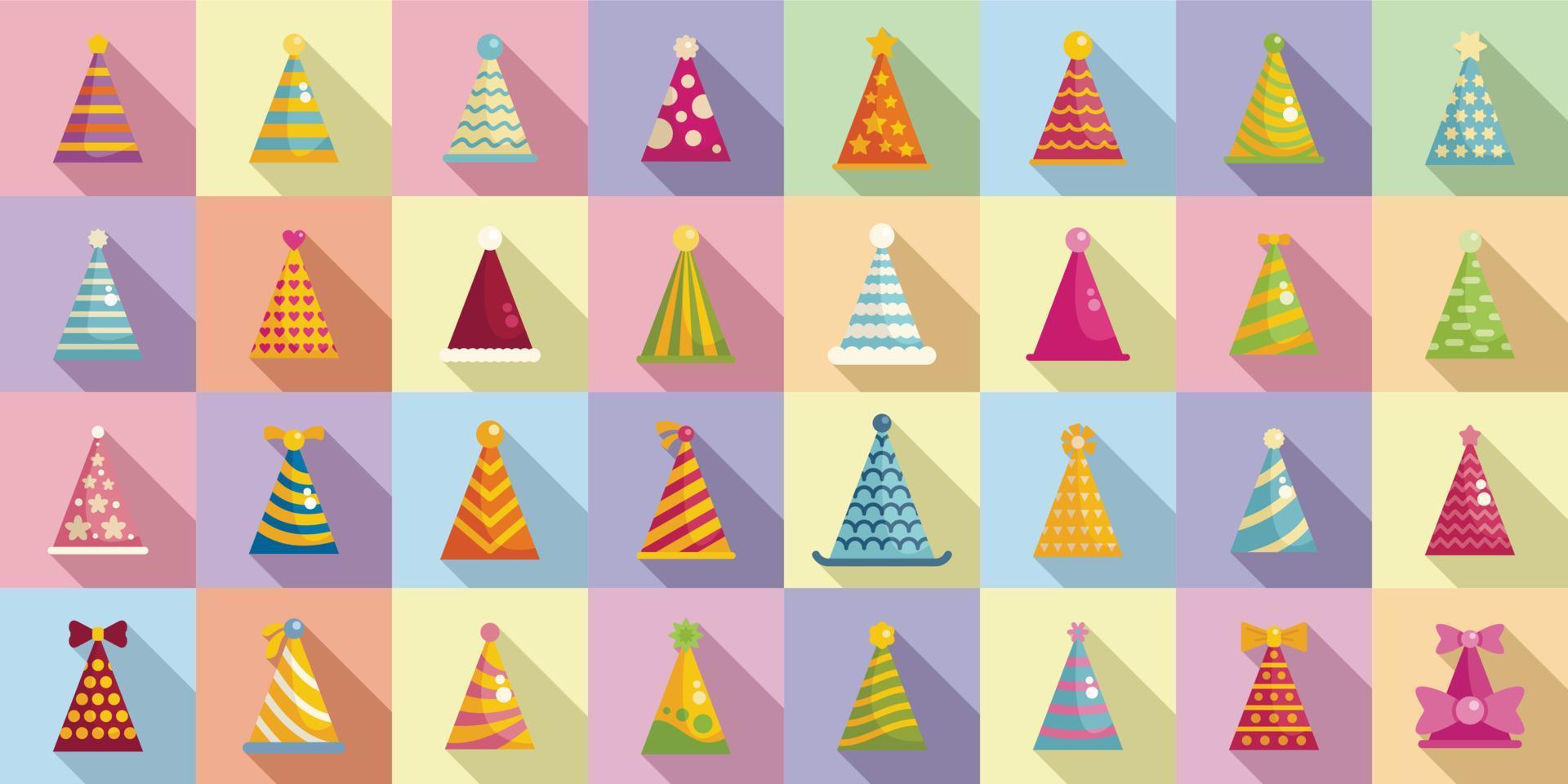 Party hats icons set flat vector. Birthday cap vector