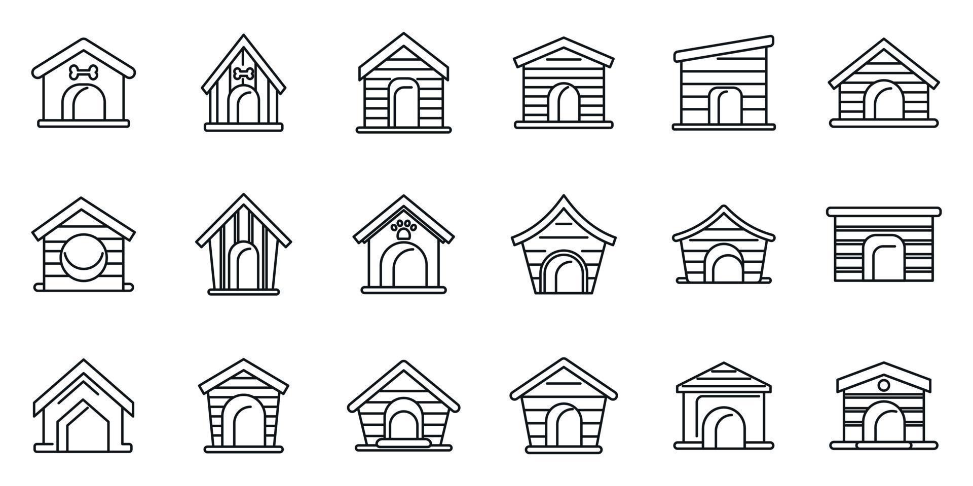 Dog kennel icons set outline vector. Pet accessory vector