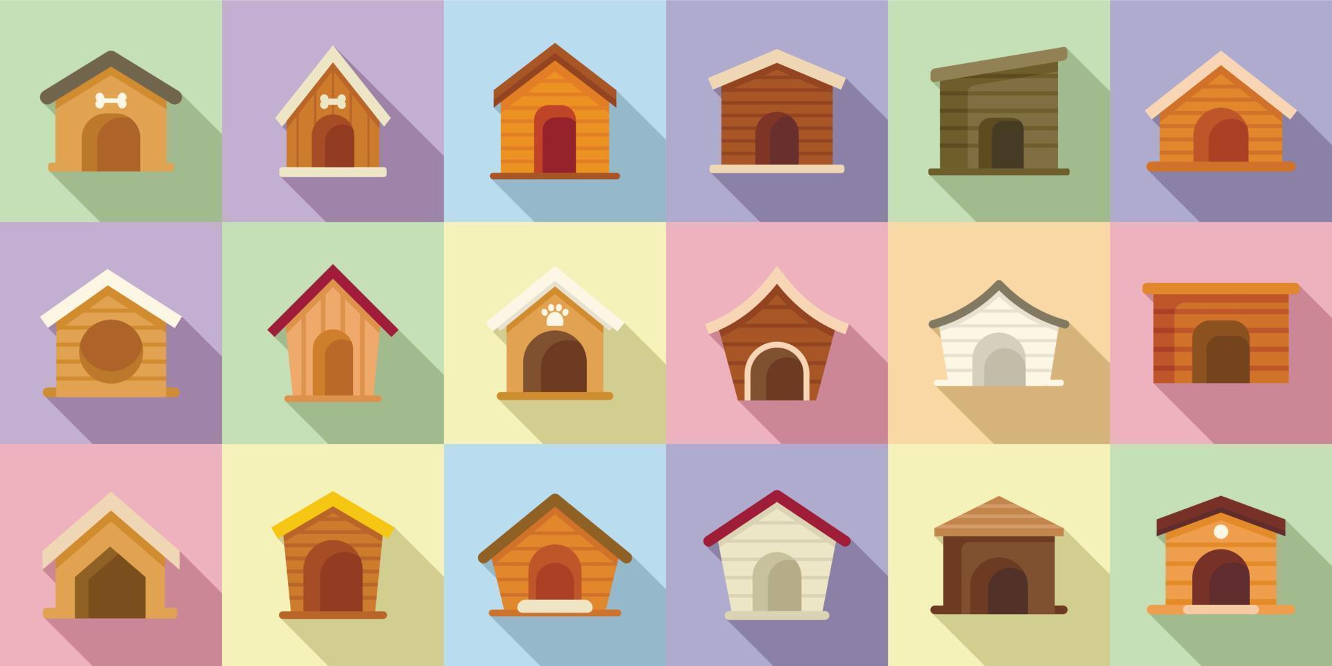 Dog kennel icons set flat vector. Pet accessory vector