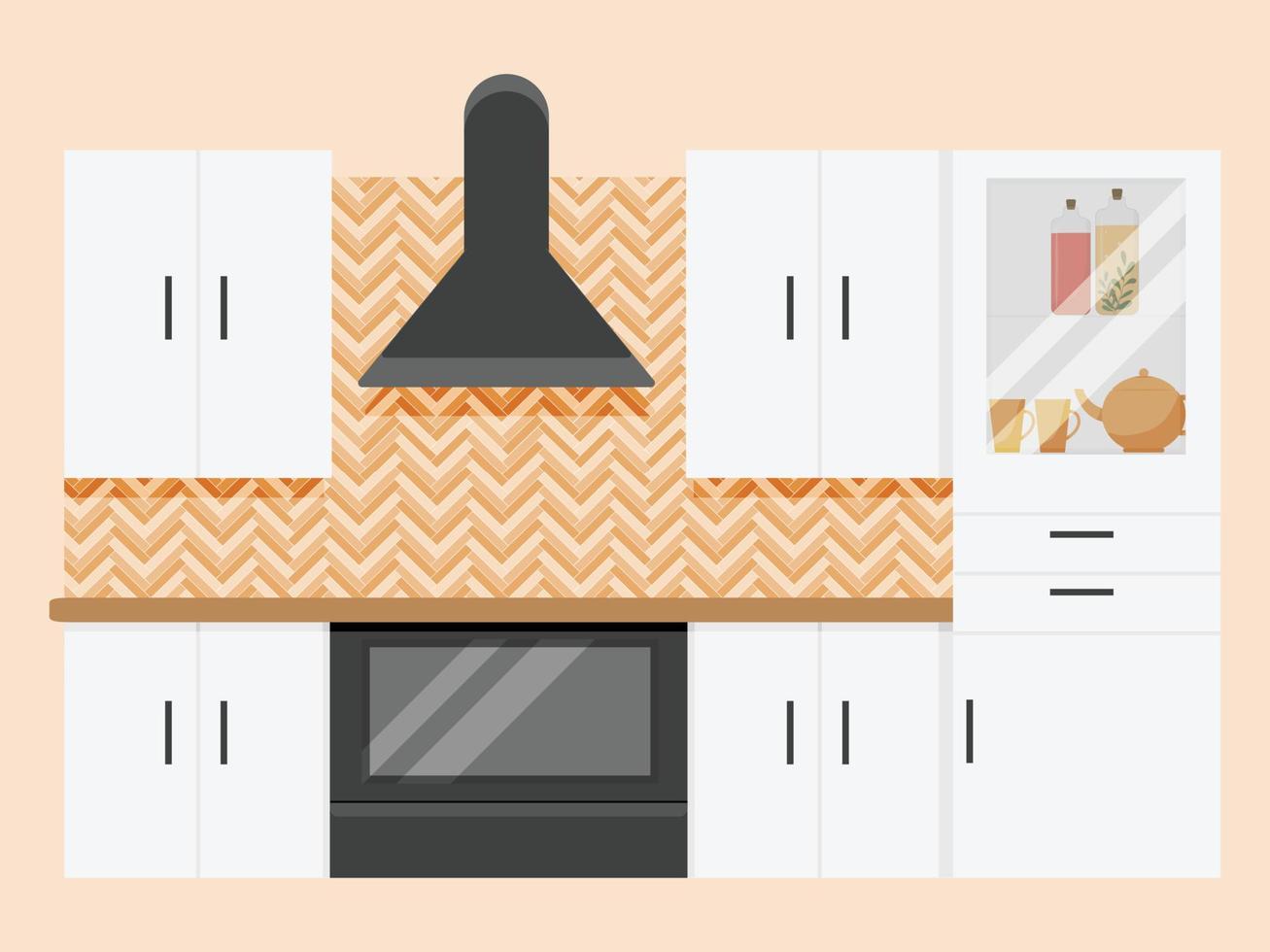 gabinetes de cocina blancos con salpicaduras y decoración en espiga, vector premium
