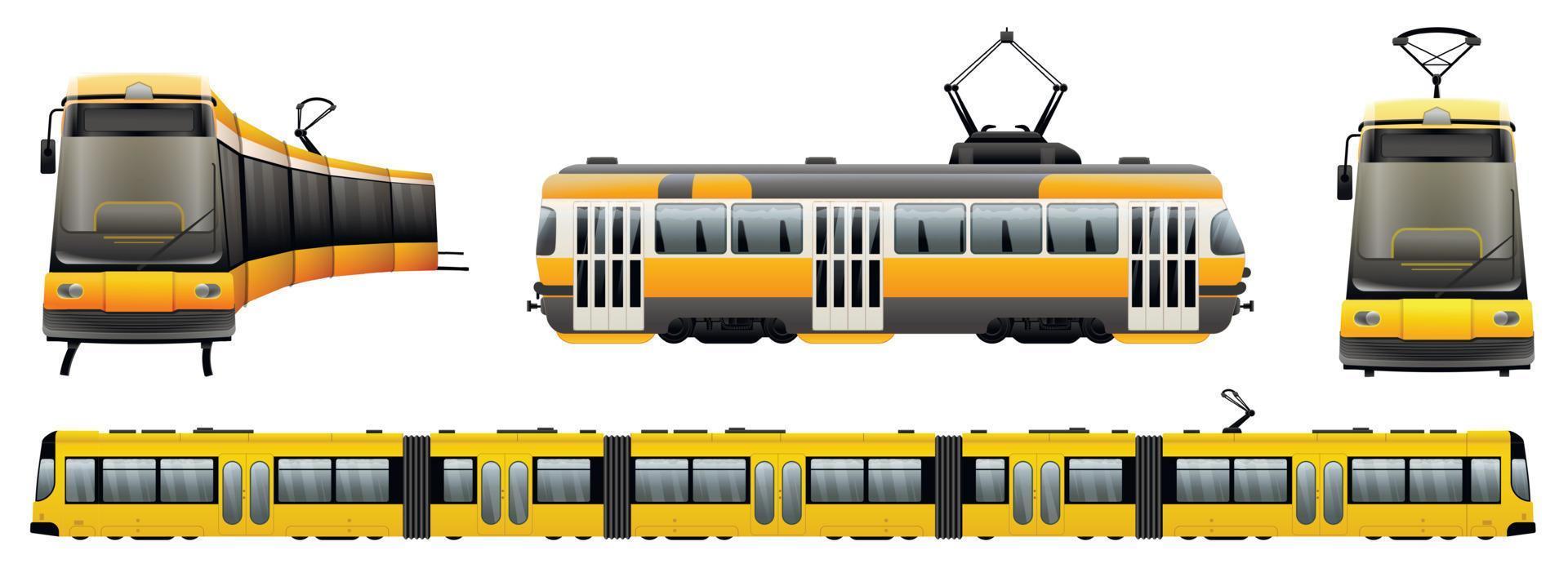 Tram car icons set cartoon vector. Tram trolley vector