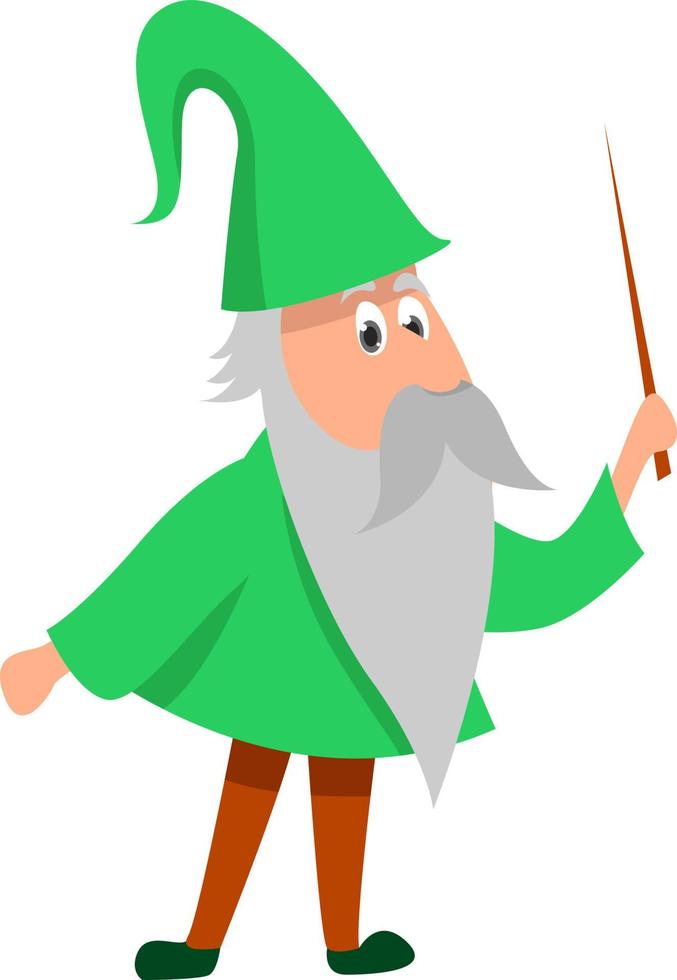 Wizard with magic wand , illustration, vector on white background