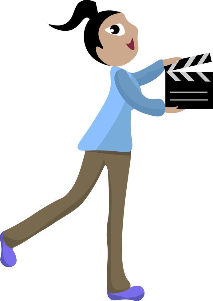 Clapperboard girl, illustration, vector on white background.