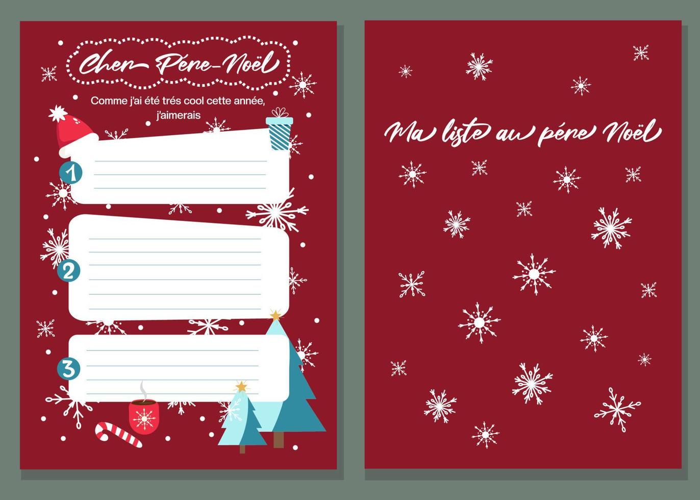 Christmas wish list page template in French language. Dear Santa, since i have been good all this year, i would like. vector