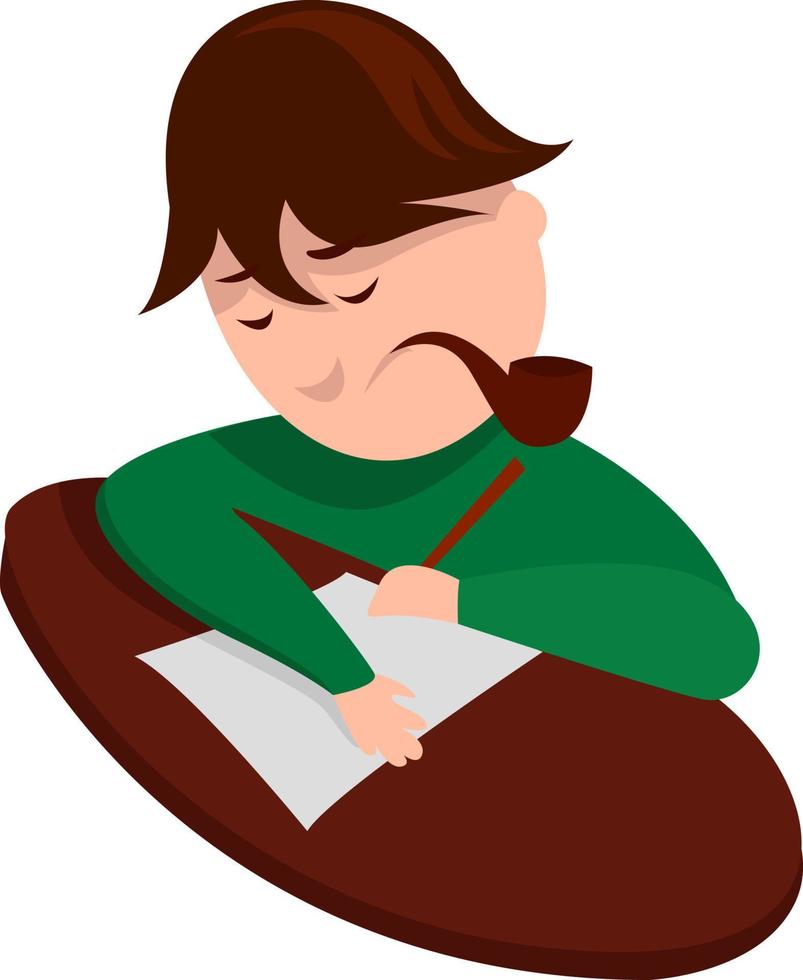 Writer with pipe, illustration, vector on white background