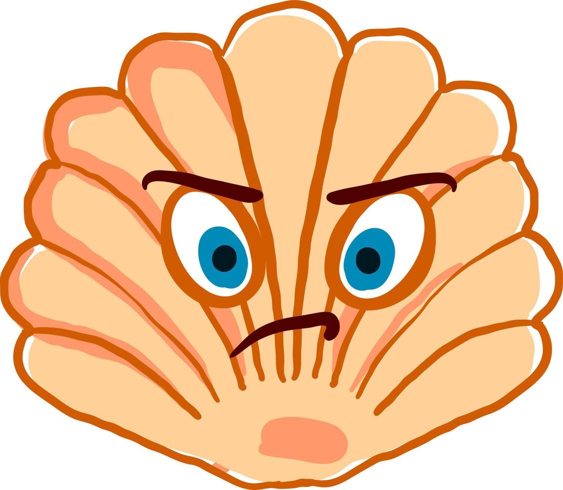 Angry shell, illustration, vector on white background.