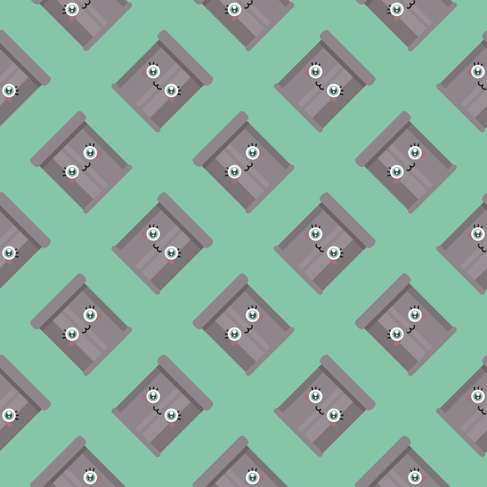 Trash can with eyes,seamless pattern on mint green background. vector