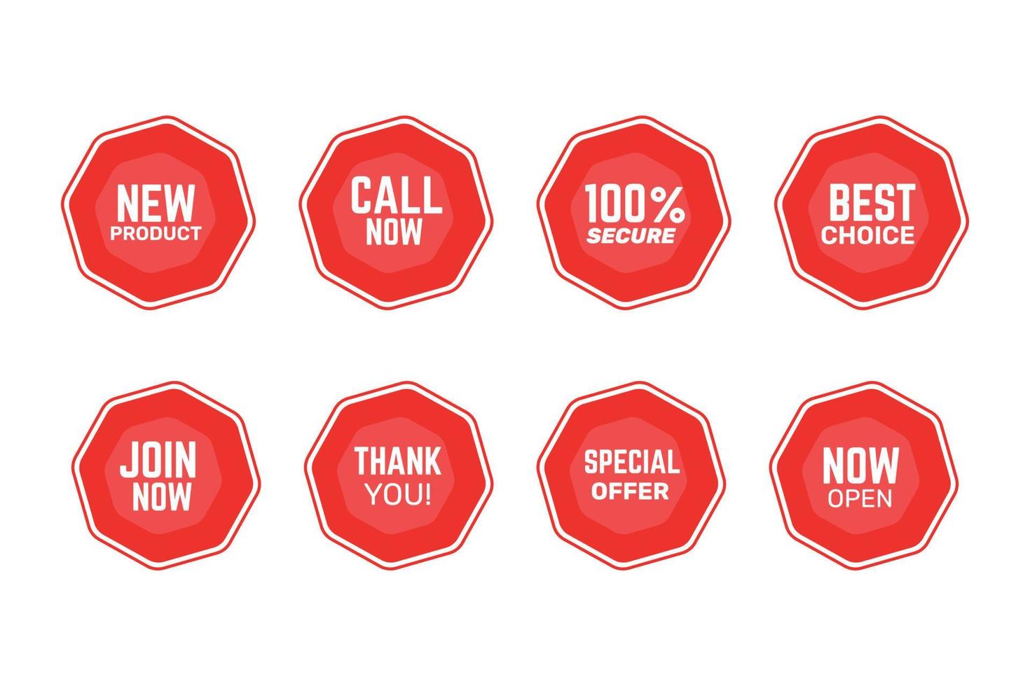 New product, Thank you, 100 secure, Join now, best choice, Special offer, Now open and Call now red label vector