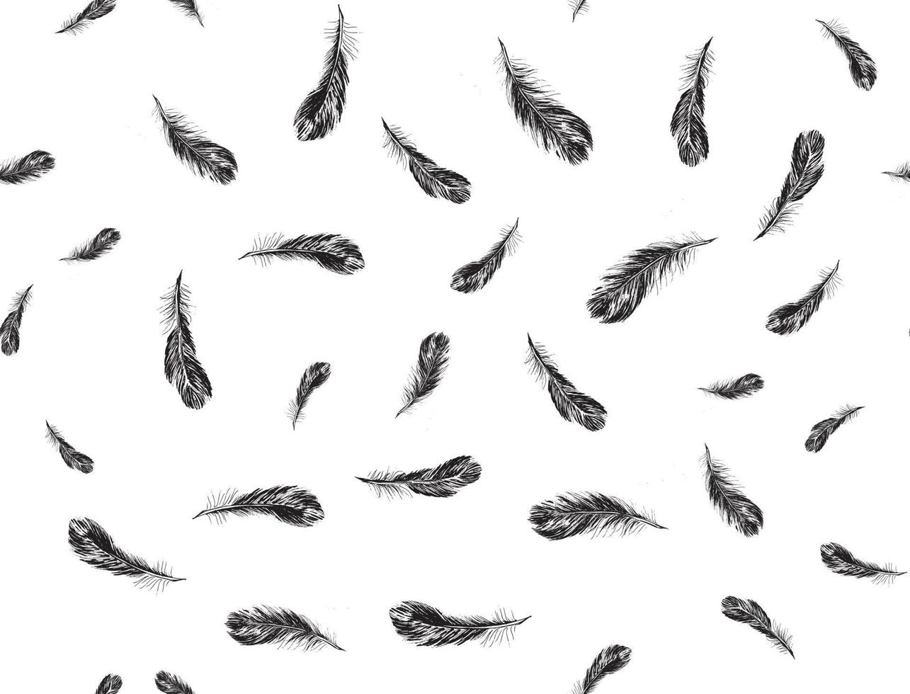 Set of bird feathers. Hand drawn sketch style. vector