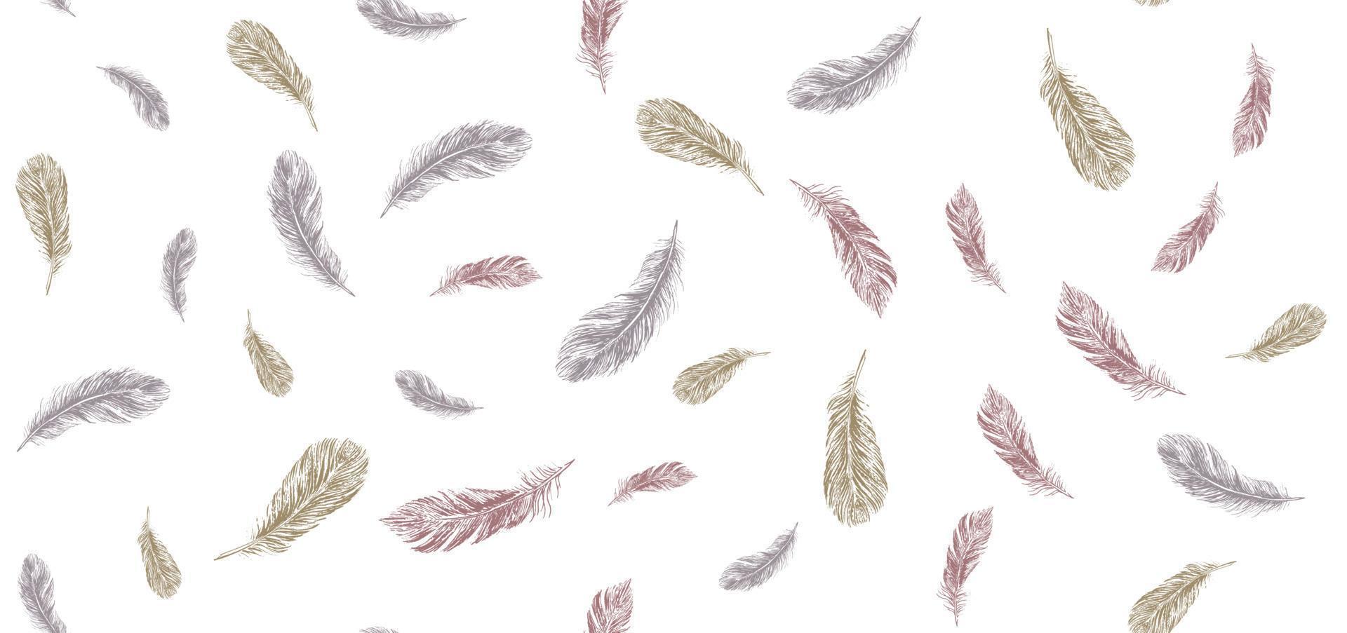 Set of bird feathers. Hand drawn sketch style. vector