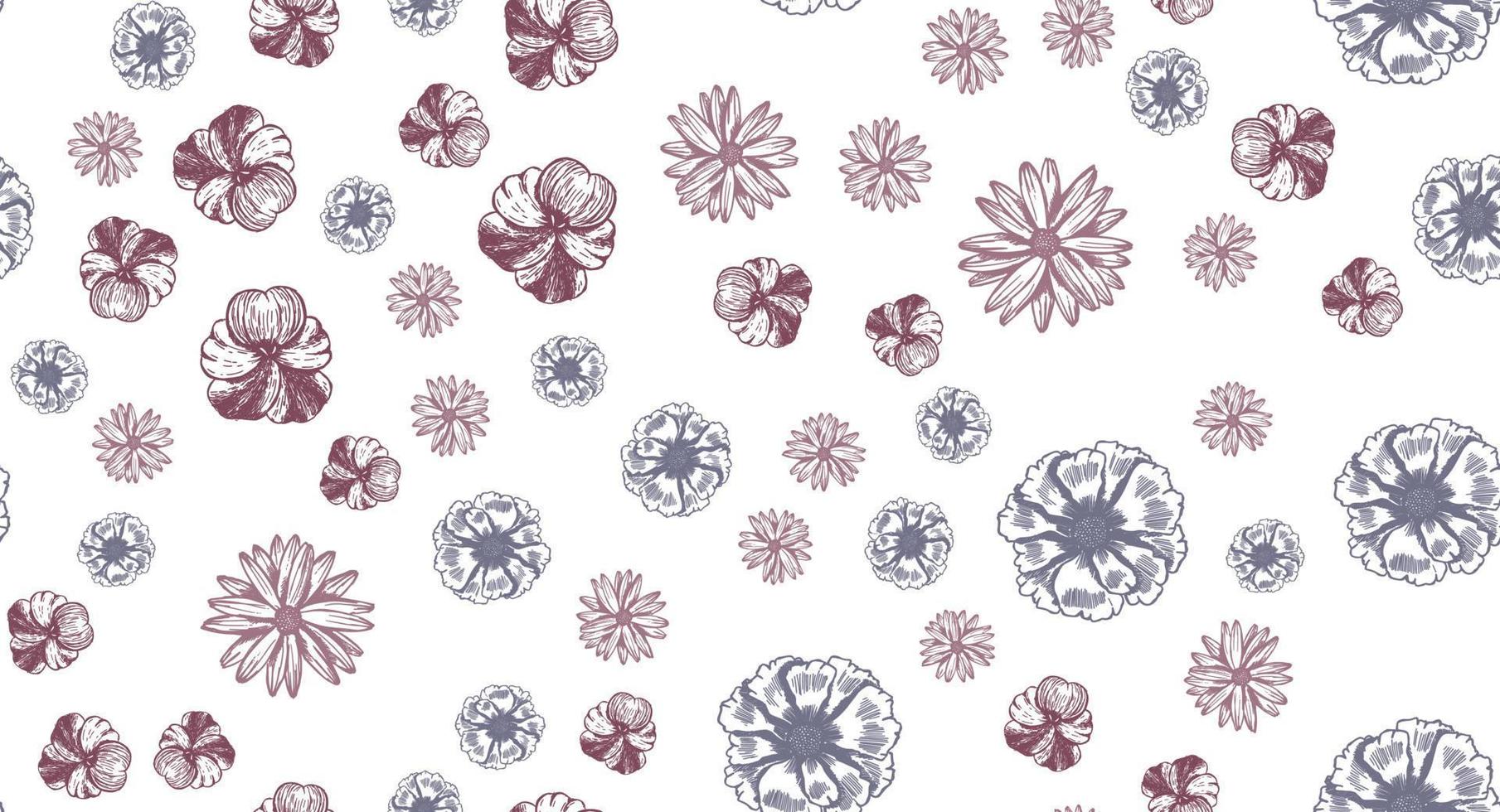 Flowers pattern Hand-drawn. Vector seamless background.