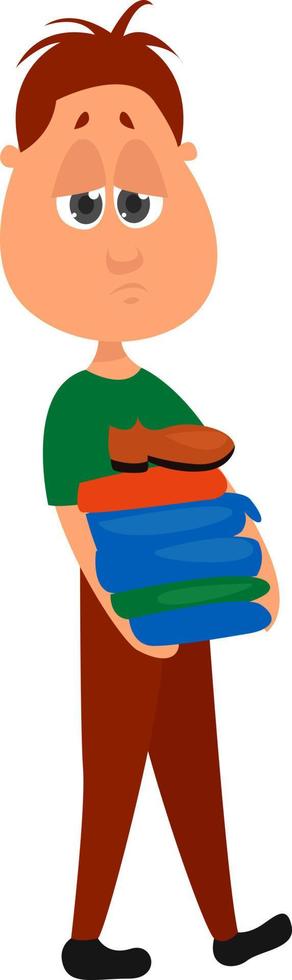 Man carrying clothes, illustration, vector on white background