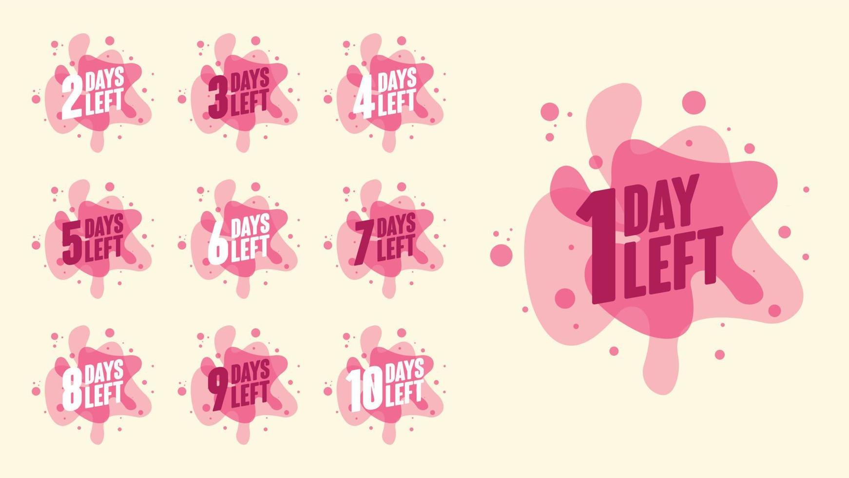 Countdown timer 10 days left with number of days left pink liquid style vector