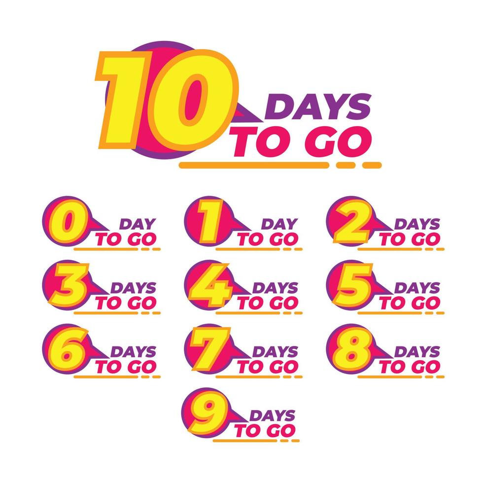 Days to go countdown purple balloon badge set vector