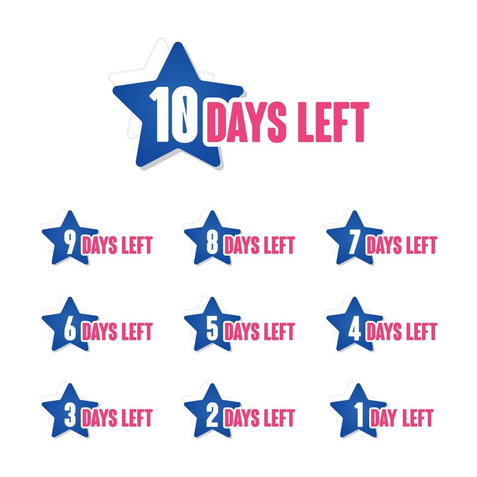 Number of days left 10 to 1 promotional template blue star badge vector