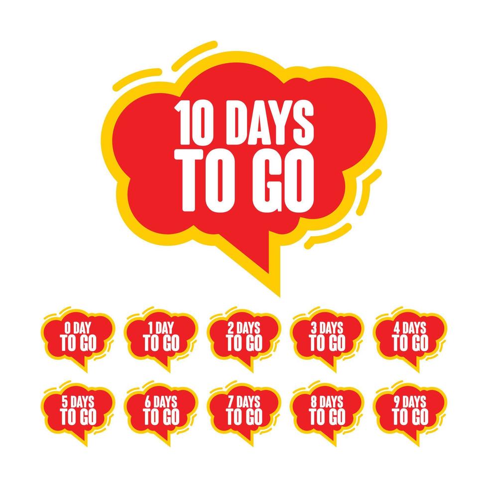 Days to go countdown orange balloon badge set vector