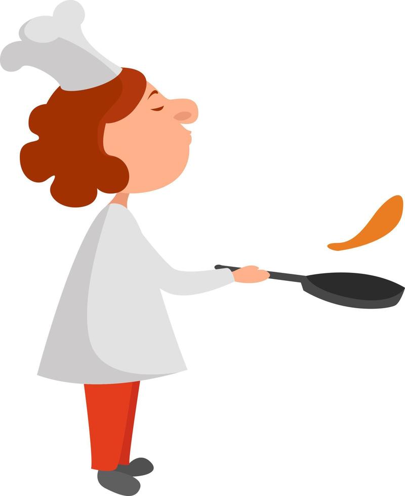 Girl making pancakes, illustration, vector on a white background.