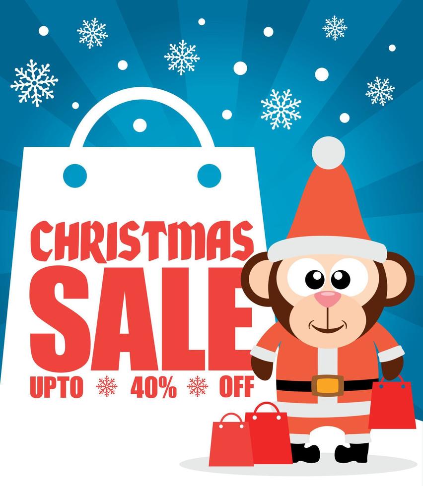 Christmas sale background with funny monkey vector
