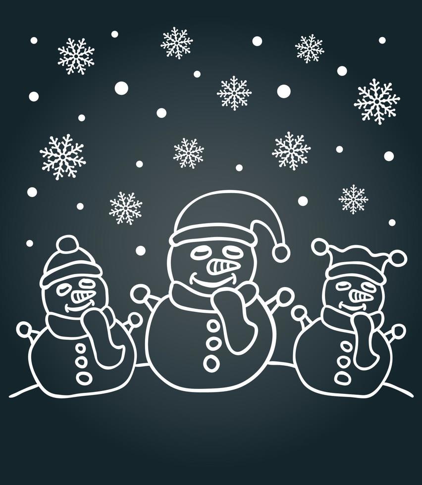 New Year chalkboard card with the family of snowmen vector