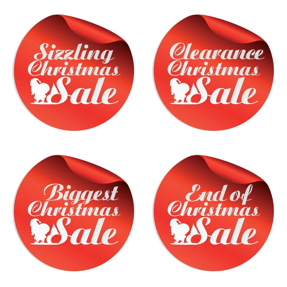 Red Christmas sale stickers sizzling, clearance, biggest, end of vector
