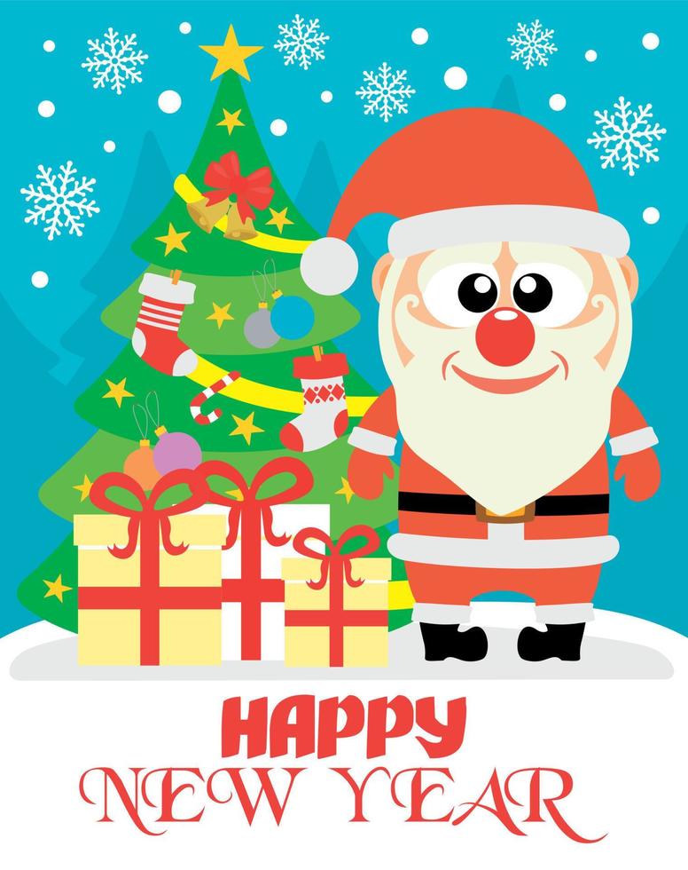 feliz año nuevo tarjeta con divertido santa claus vector