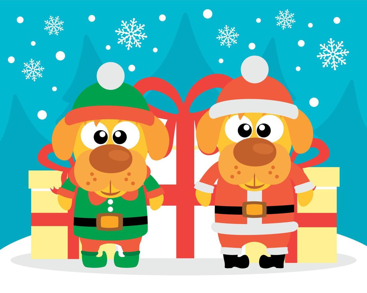 Happy New Year card with dog santa claus and dog elf vector