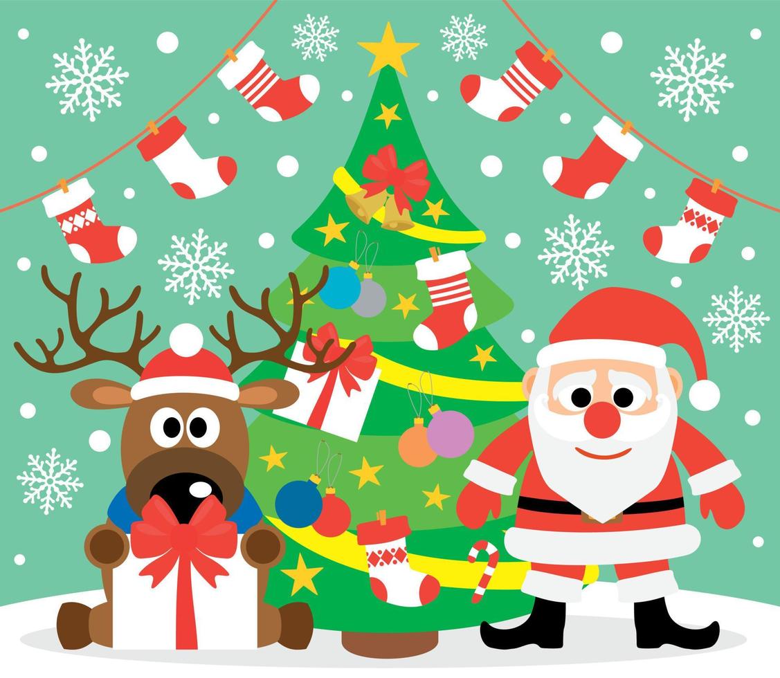 New Year background card with Santa Claus and deer vector