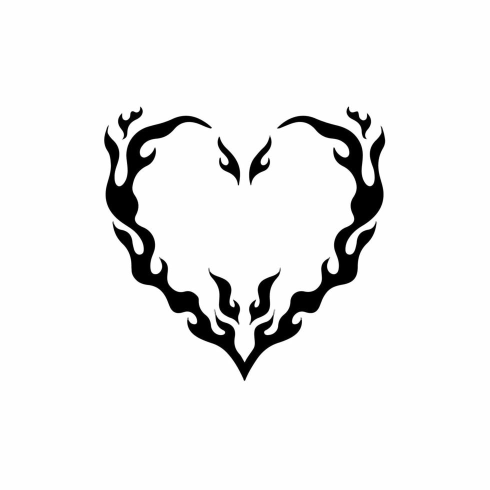 Flaming Heart Love on Fire Symbol Logo on White Background. Tribal Stencil Tattoo Design Concept. Flat Vector Illustration. 13711436 Vector Art at Vecteezy