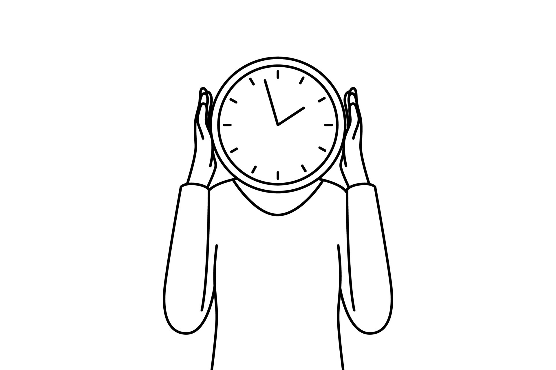 Person with clock instead of head. Man or woman with watch worried