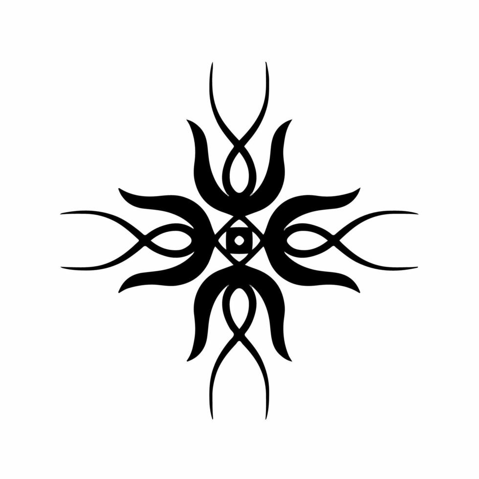 Black Mandala Tribal Trident Symbol Logo on White Background. Stencil Decal Tattoo Design. Flat Vector Illustration.