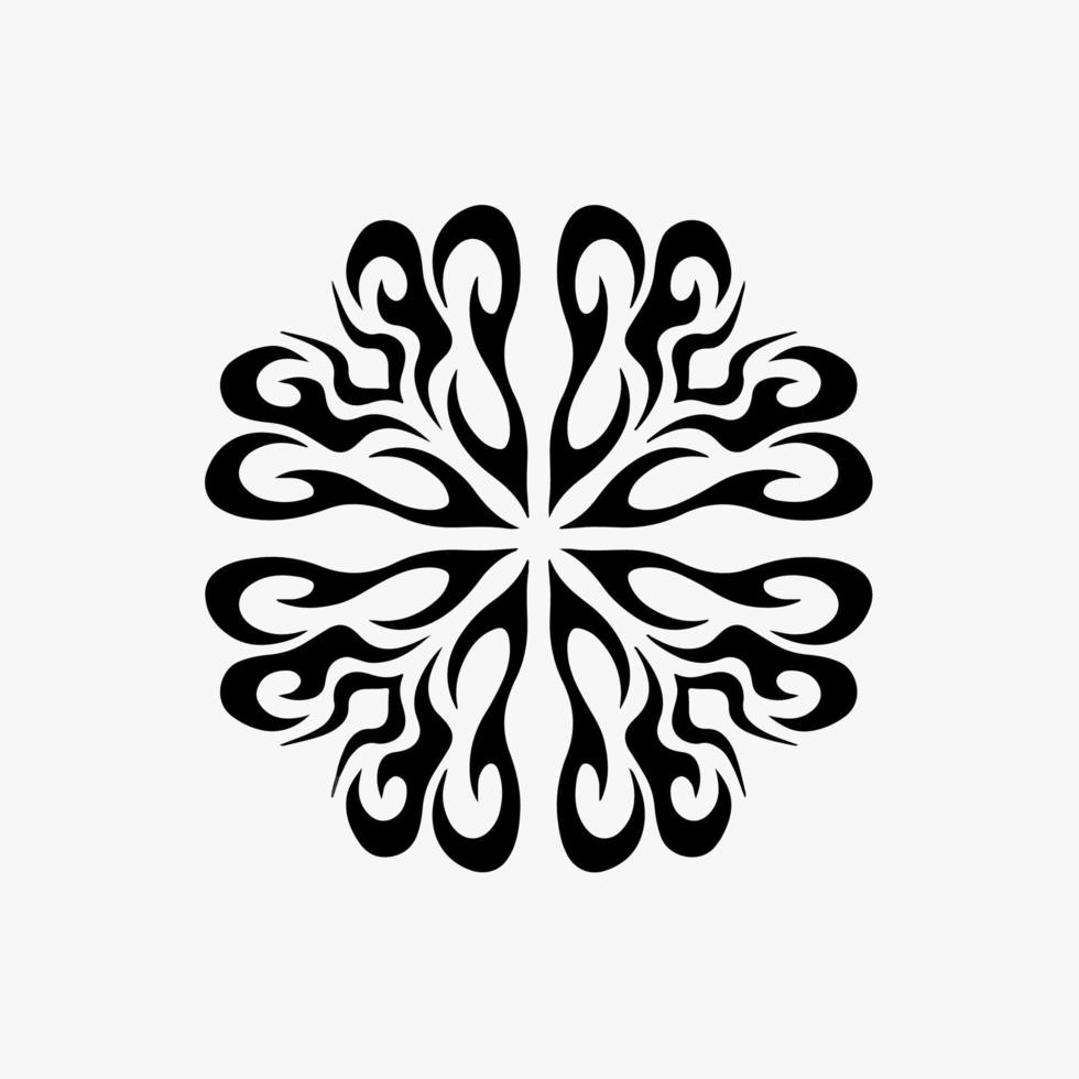 Mandala Tribal Flame Symbol Logo on White Background. Stencil Decal Tattoo Design. Flat Vector Illustration.