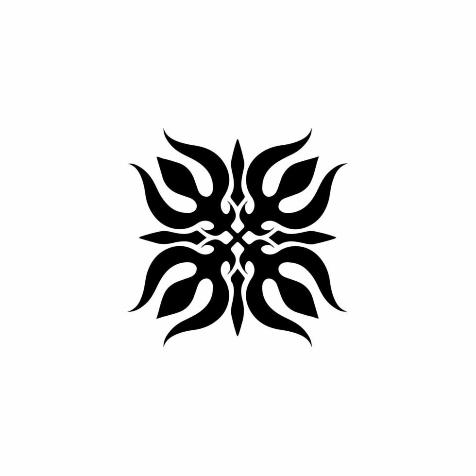 Black Mandala Tribal Trident Symbol Logo on White Background. Stencil Decal Tattoo Design. Flat Vector Illustration.