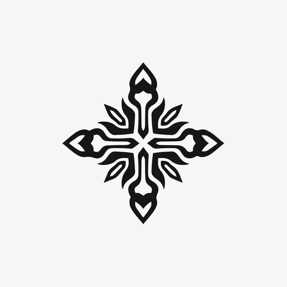 Black Mandala Tribal Trident Symbol Logo on White Background. Stencil Decal Tattoo Design. Flat Vector Illustration.
