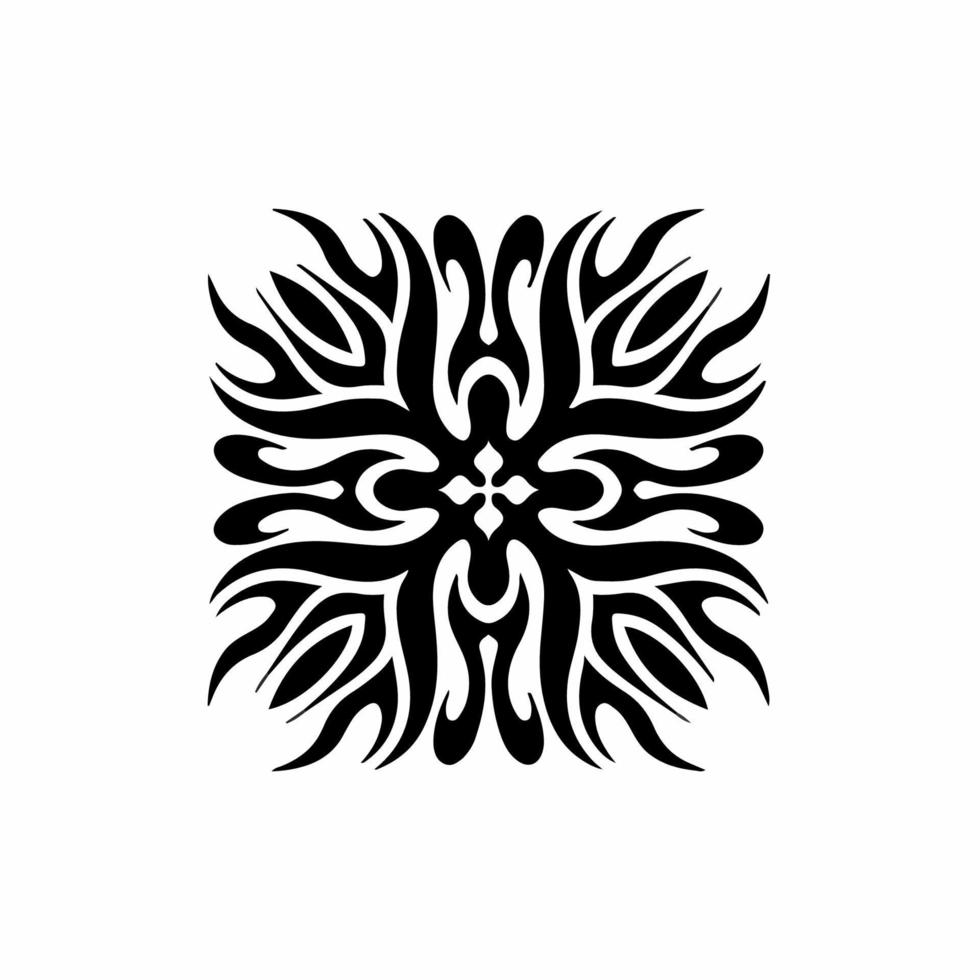 Mandala Tribal Flame Symbol Logo on White Background. Stencil Decal Tattoo Design. Flat Vector Illustration.