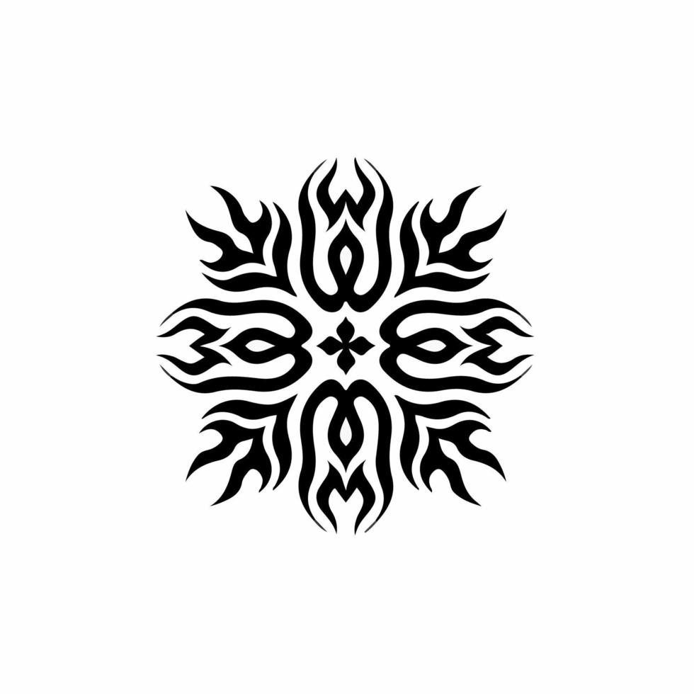 Mandala Tribal Flame Symbol Logo on White Background. Stencil Decal Tattoo Design. Flat Vector Illustration.