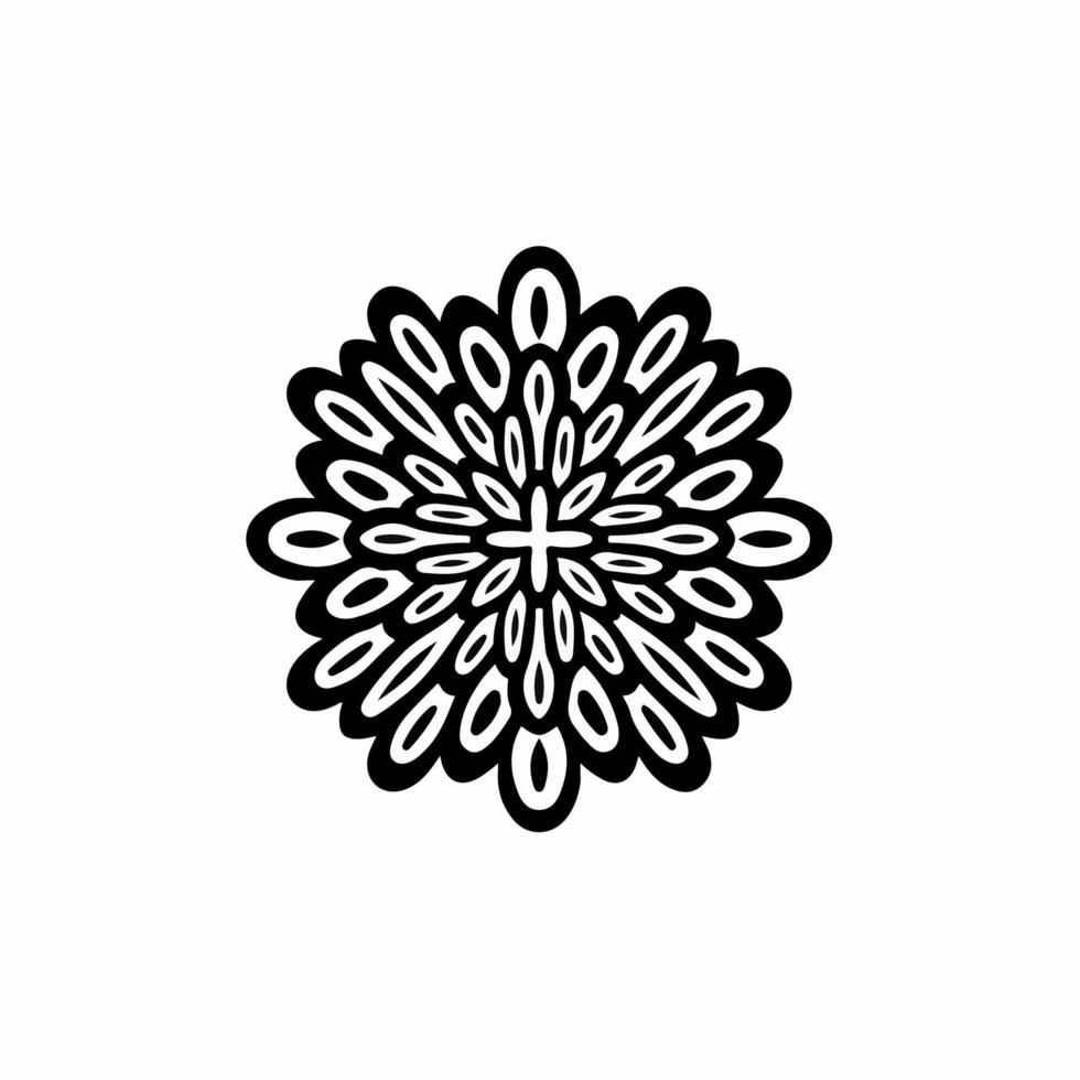 Black Mandala Tribal Flower Symbol Logo on White Background. Stencil Decal Tattoo Design. Flat Vector Illustration.