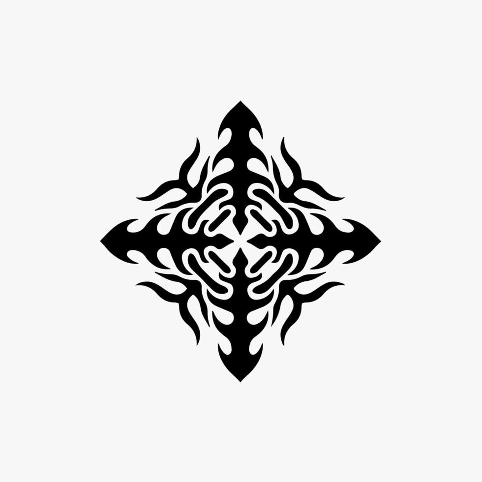 Black Mandala Tribal Trident Symbol Logo on White Background. Stencil Decal Tattoo Design. Flat Vector Illustration.