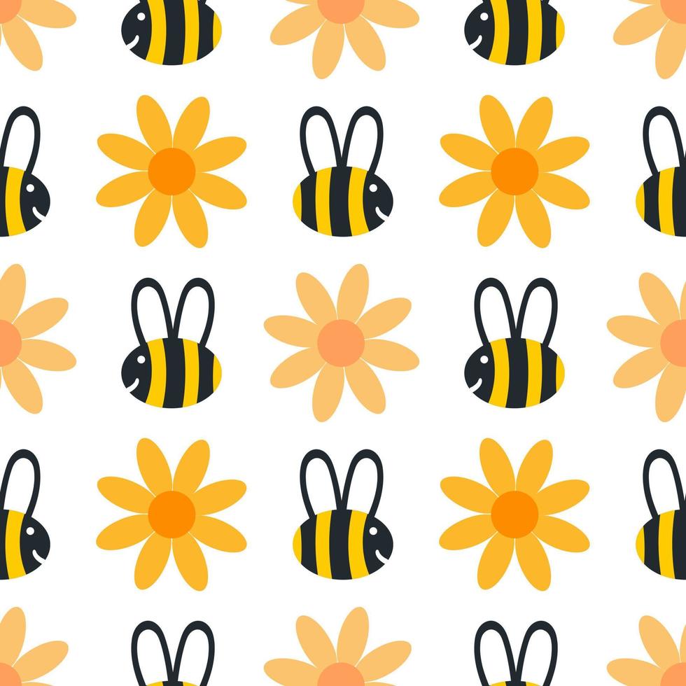 bee and flower seamless pattern vector