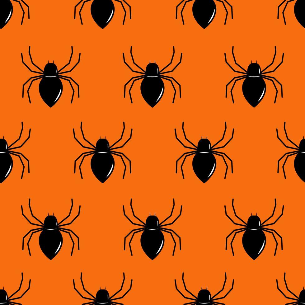 Black spider seamless pattern. Repeated flat vector icon for Halloween.