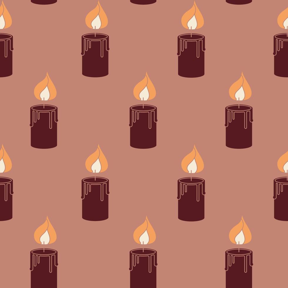 Vector seamless pattern with burning candles. Isolated glyph candles in endless background