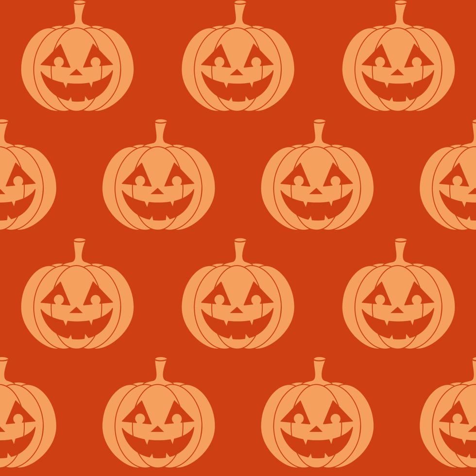 Halloween Pumpkin seamless pattern. Vector endless print with pumpkin lanterns on orange background