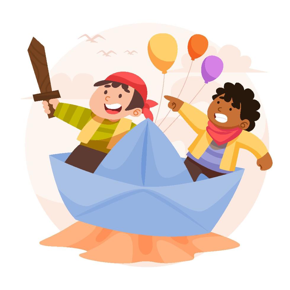 Happy Childrens Day with Paper Boat Concept vector